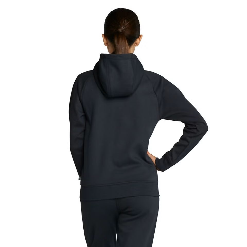 Speedo Female Team Jacket - A black jacket with a hood, worn by a female model from behind.