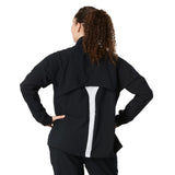 Speedo Women's Edge Warm Up Jacket - A black jacket with a white logo on the left chest and a zipper down the front.