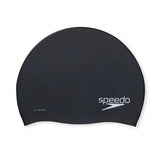 Speedo Solid Silicone Swim Cap - A solid black silicone swim cap with a smooth, matte finish and no visible logos or patterns.