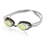 Speedo Women's Vanquisher 2.0 Mirrored Swim Goggle - A pair of mirrored swim goggles with a sleek, modern design and a subtle logo on the strap.