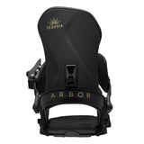 Arbor Women's Sequoia Snowboard Bindings 2023 - Black bindings with gold lettering on top and side straps.