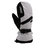 Swany Women's X-Over Mitt 2025 - A black and white mitt with a strap across the wrist, featuring a Swany logo on the back of the hand.