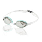 Speedo Women's Vanquisher 2.0 Mirrored Swim Goggle - A pair of mirrored swim goggles with a sleek, modern design and a silver-colored frame.