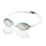 Speedo Women's Vanquisher 2.0 Mirrored Swim Goggle - A pair of mirrored swim goggles with a sleek, modern design and a silver-colored frame.