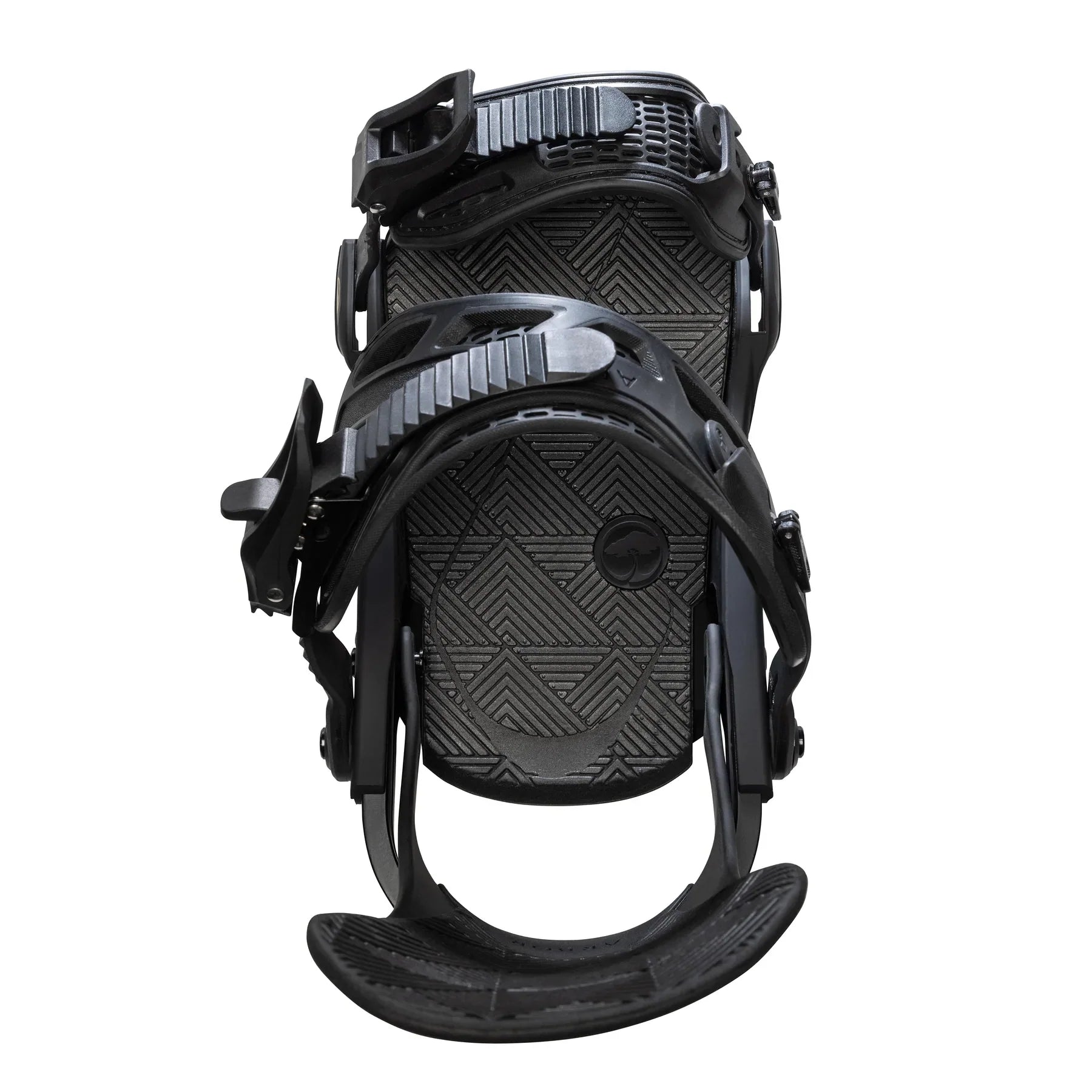 Arbor Women's Sequioa Snowboard Bindings - Black bindings with a geometric pattern on the baseplate and straps.