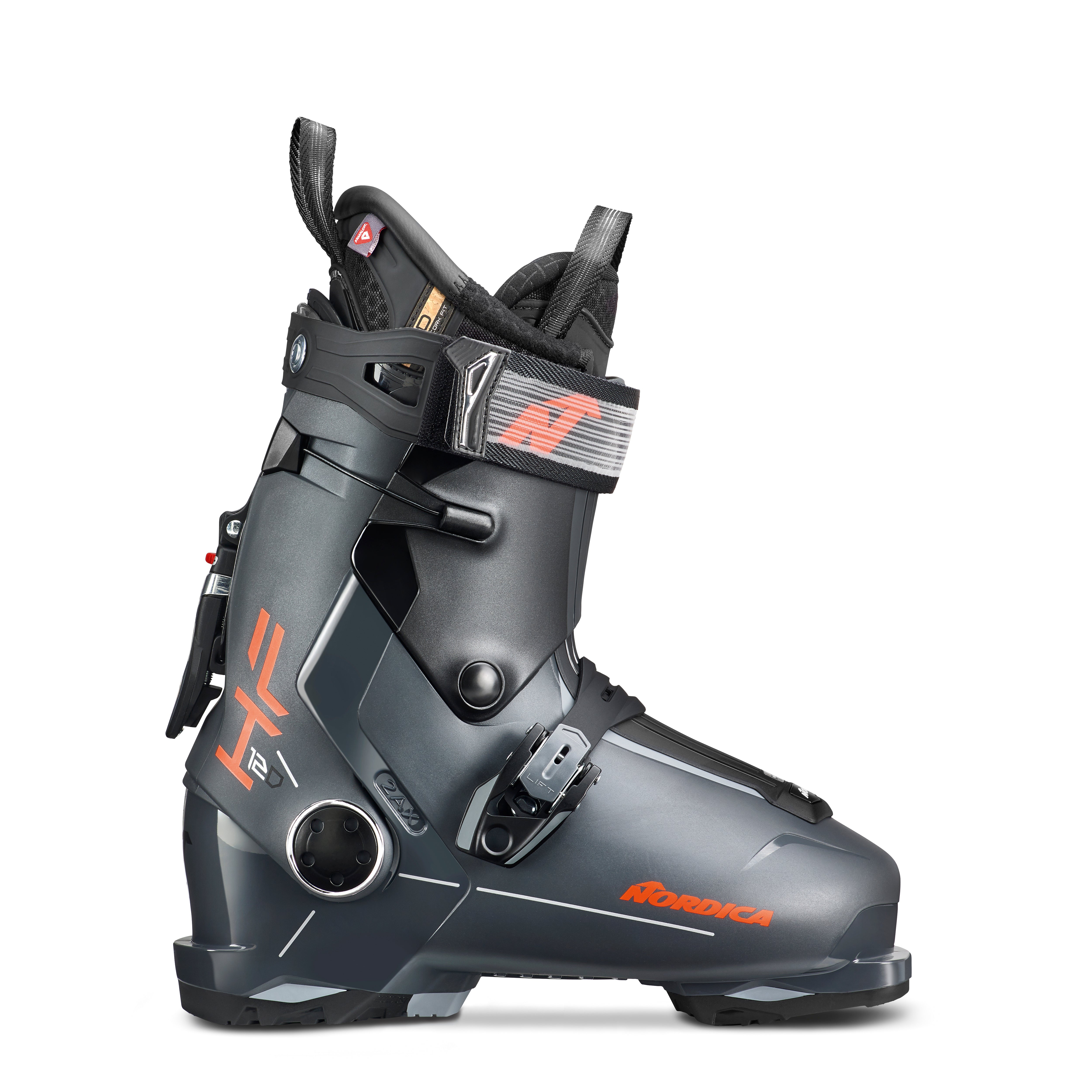Nordica HF 120 Ski Boots 2025 - Black ski boots with silver buckles and straps.