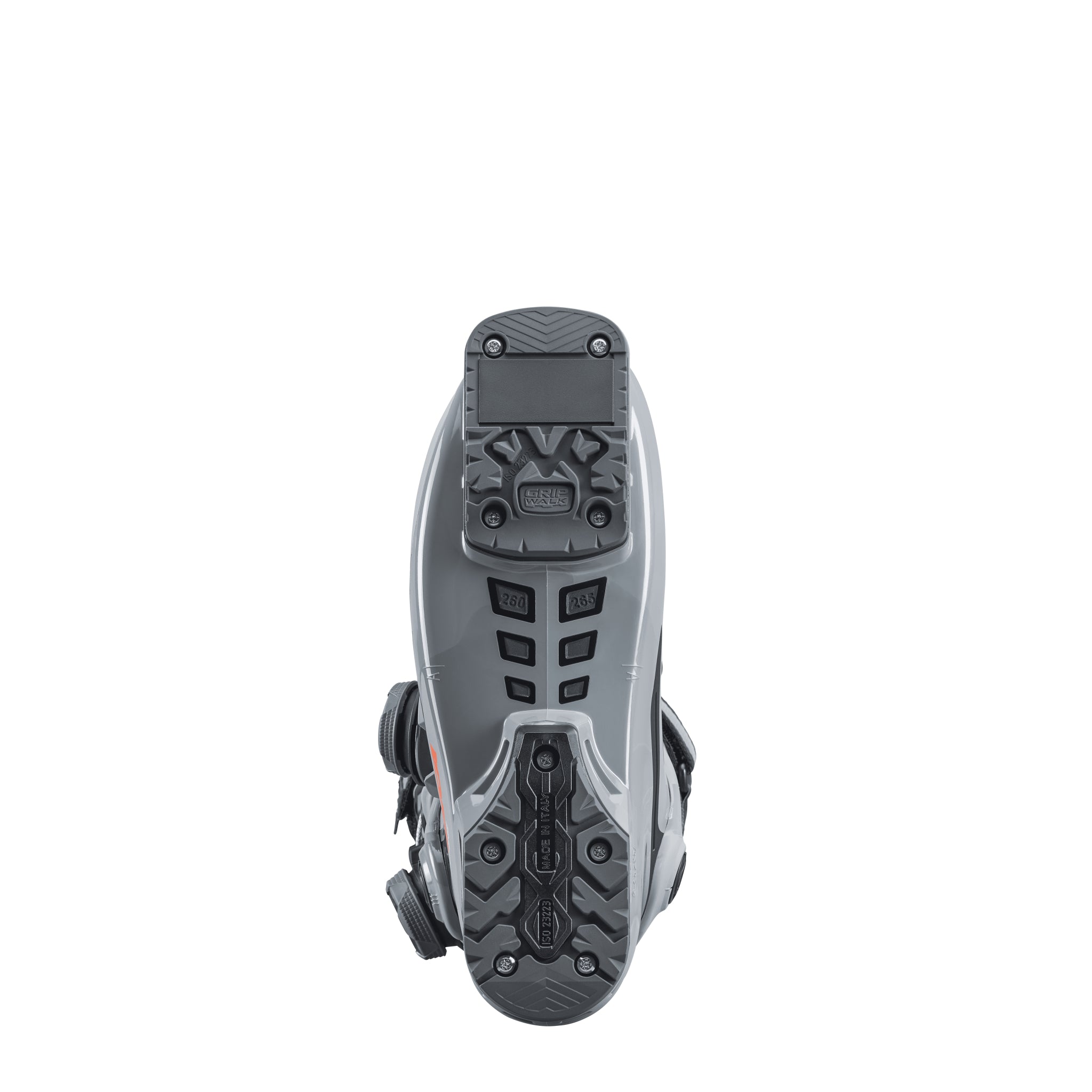 Nordica Speedmachine 3 120 BOA DD Ski Boots 2026 - A pair of gray ski boots with a black sole and laces, featuring a distinctive orange stripe on the side.