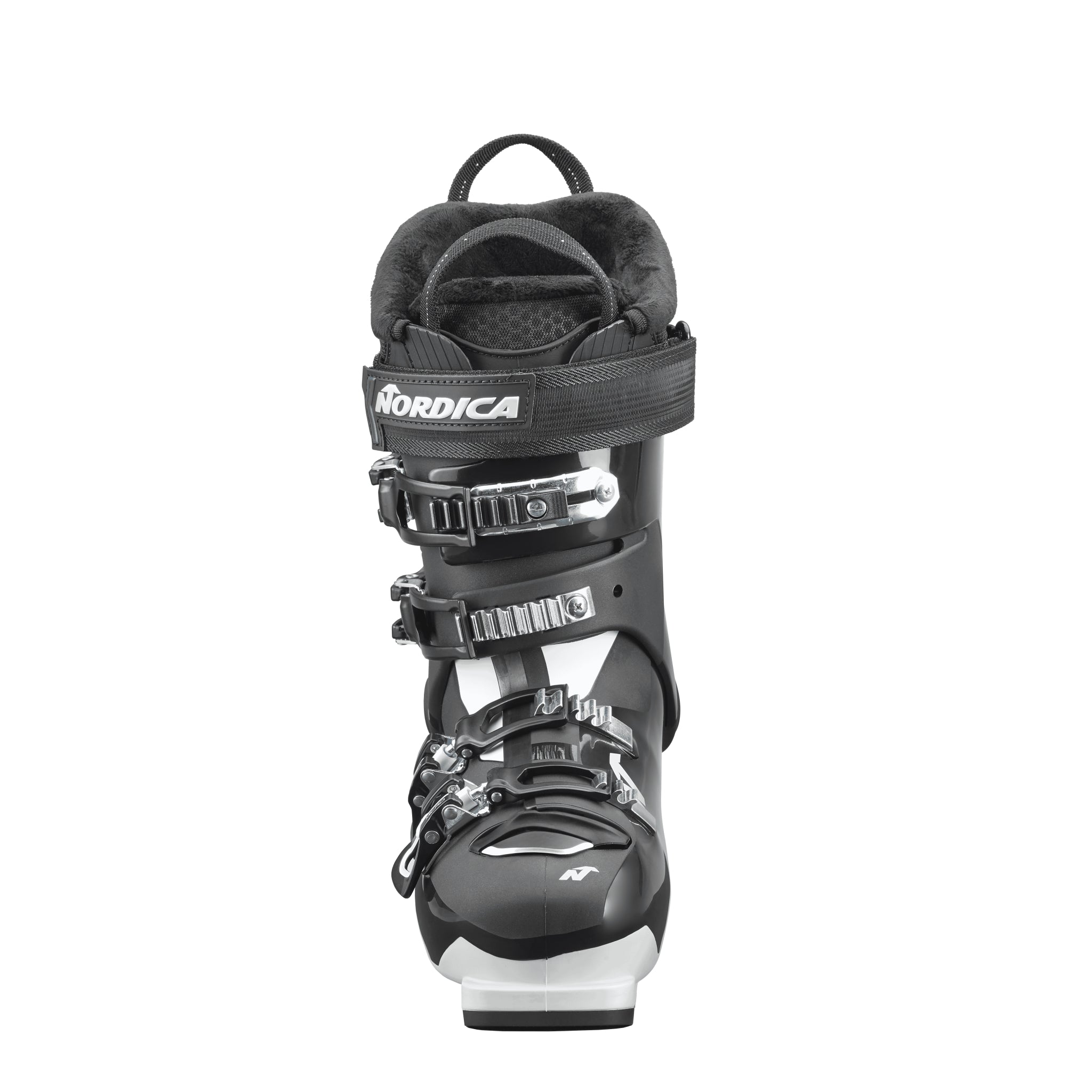 Nordica Women's Sportmachine 3 75 Ski Boots 2026 - Black ski boots with silver buckles and straps.