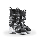 Nordica Women's Sportmachine 3 75 Ski Boots - Black ski boots with silver buckles and straps.
