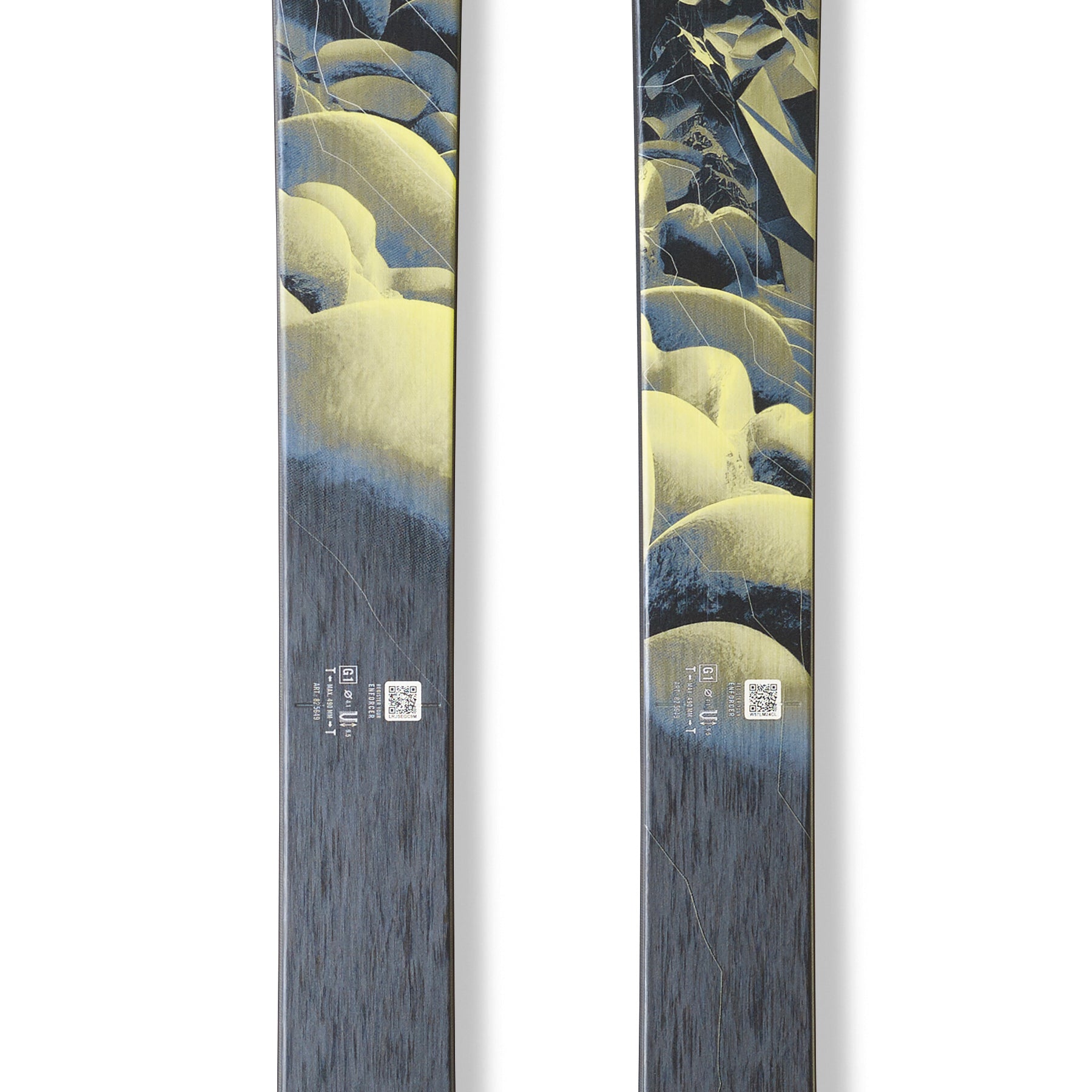 Nordica Enforcer 94 Skis 2025 - A pair of skis with a black base and yellow accents, featuring a mountain graphic on the top sheet.