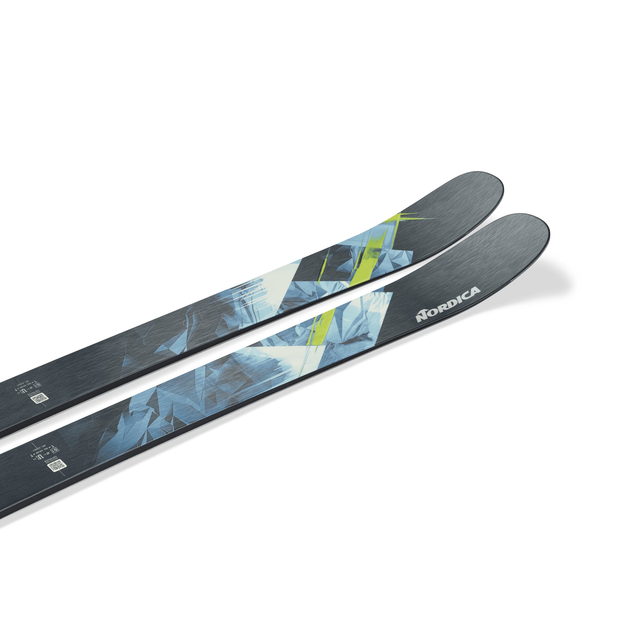 Nordica Enforcer 104 Skis 2026 - A pair of skis with a black base and blue geometric pattern on top.