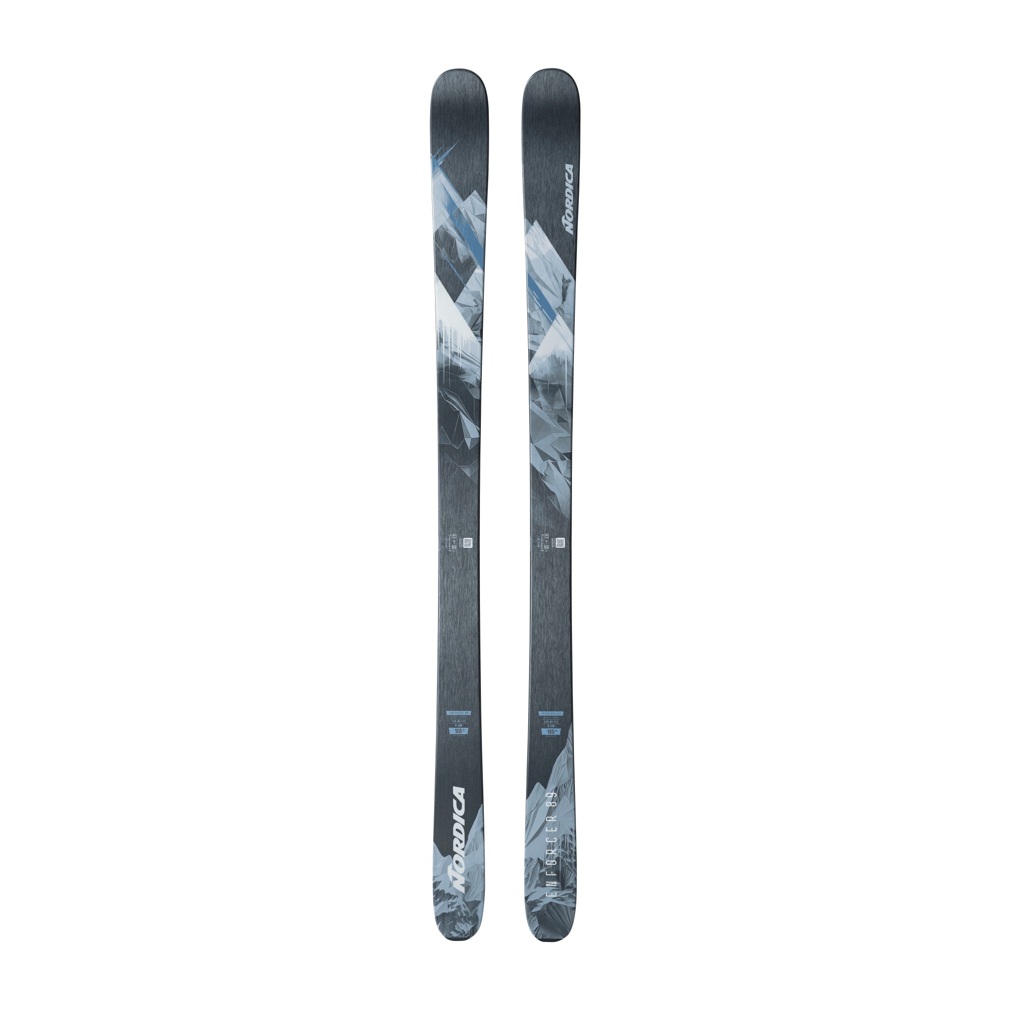 Nordica Enforcer 89 Skis 2026 - A pair of skis with a black base and white lettering, featuring a mountain range design on the top sheet.