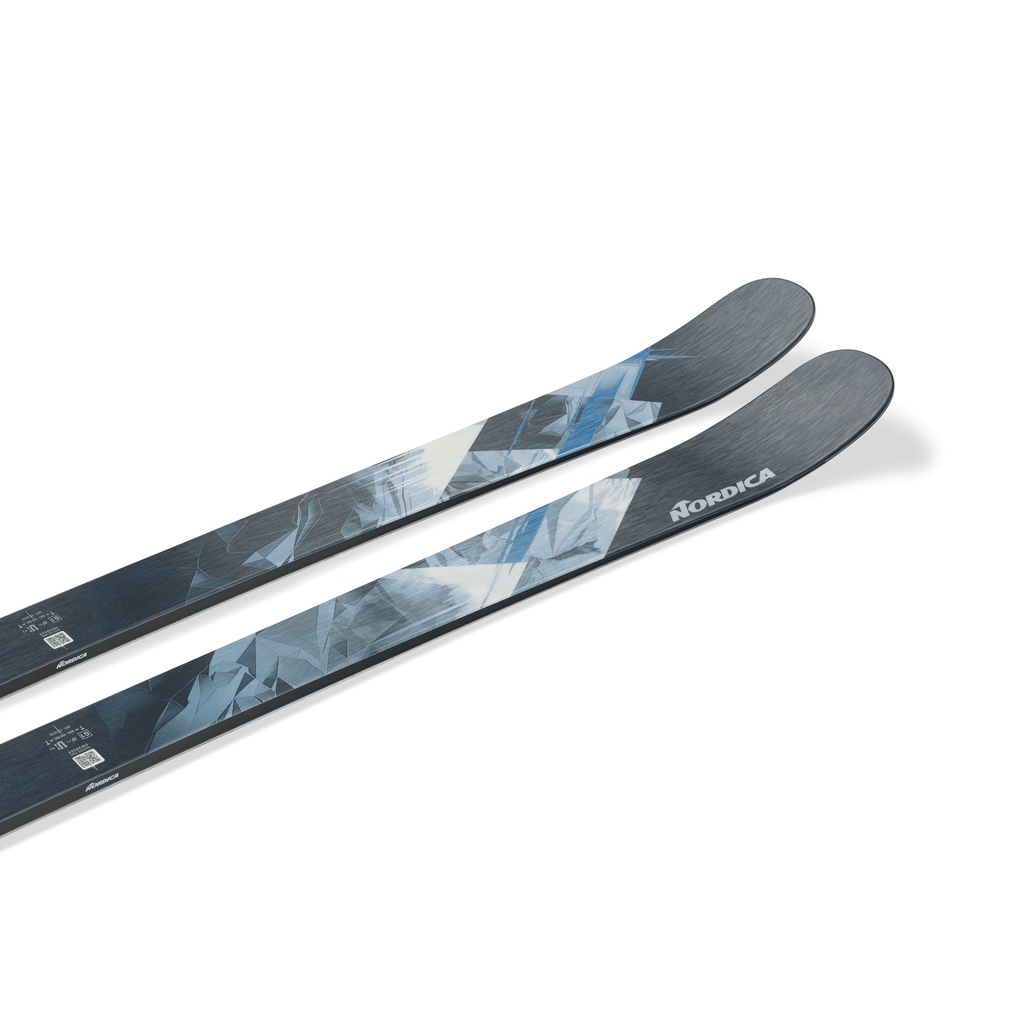 Nordica Enforcer 89 Skis 2026 - A pair of skis with a dark gray base and light blue geometric pattern on top.