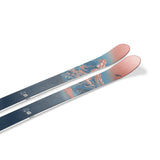 Nordica Women's Santa Ana 97 Skis 2026 - A pair of skis with a blue and pink graphic design on the top sheet, featuring a mountain range and trees in shades of blue and pink.