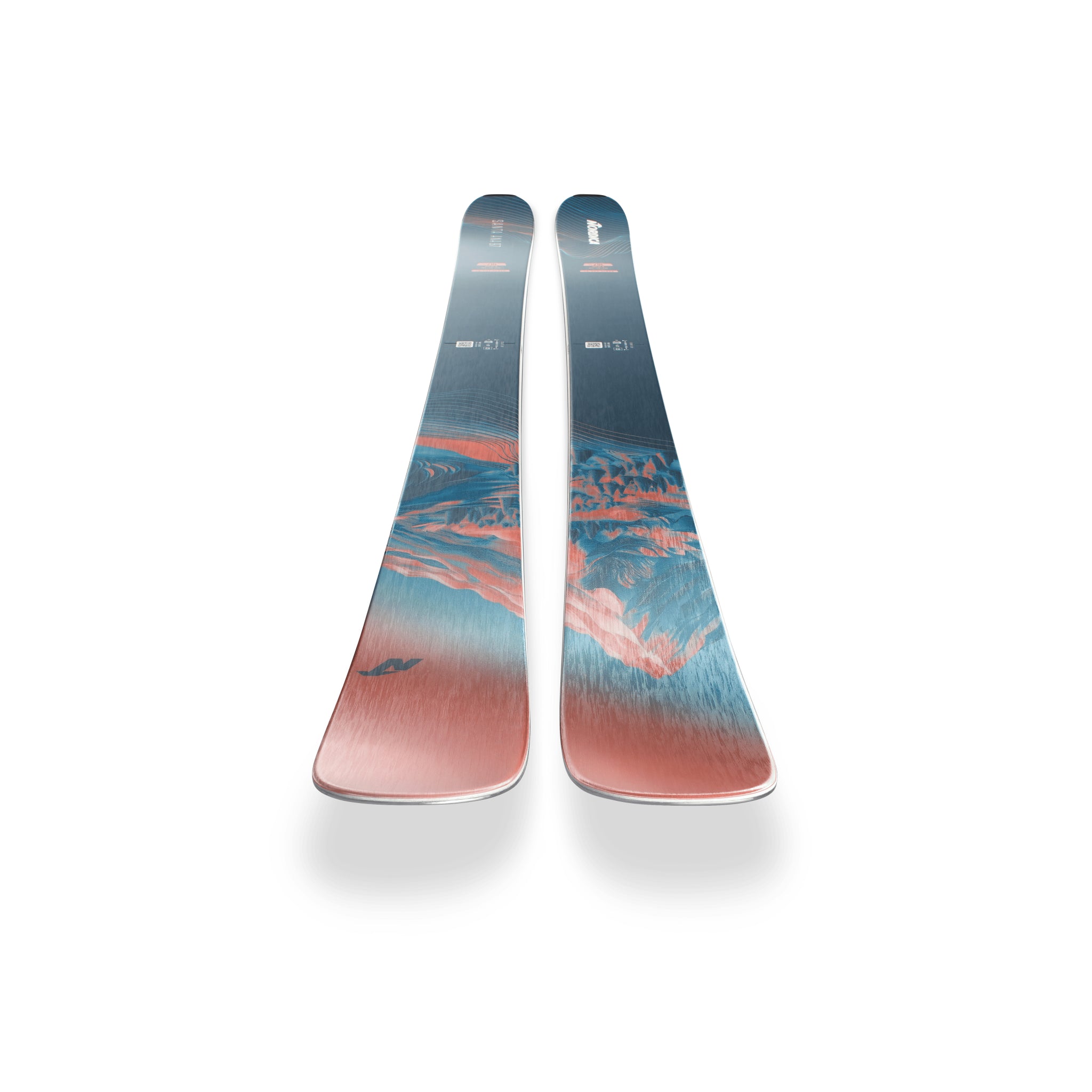 Nordica Women's Santa Ana 97 Skis 2026 - A pair of skis with a blue and white graphic design on a light gray background.