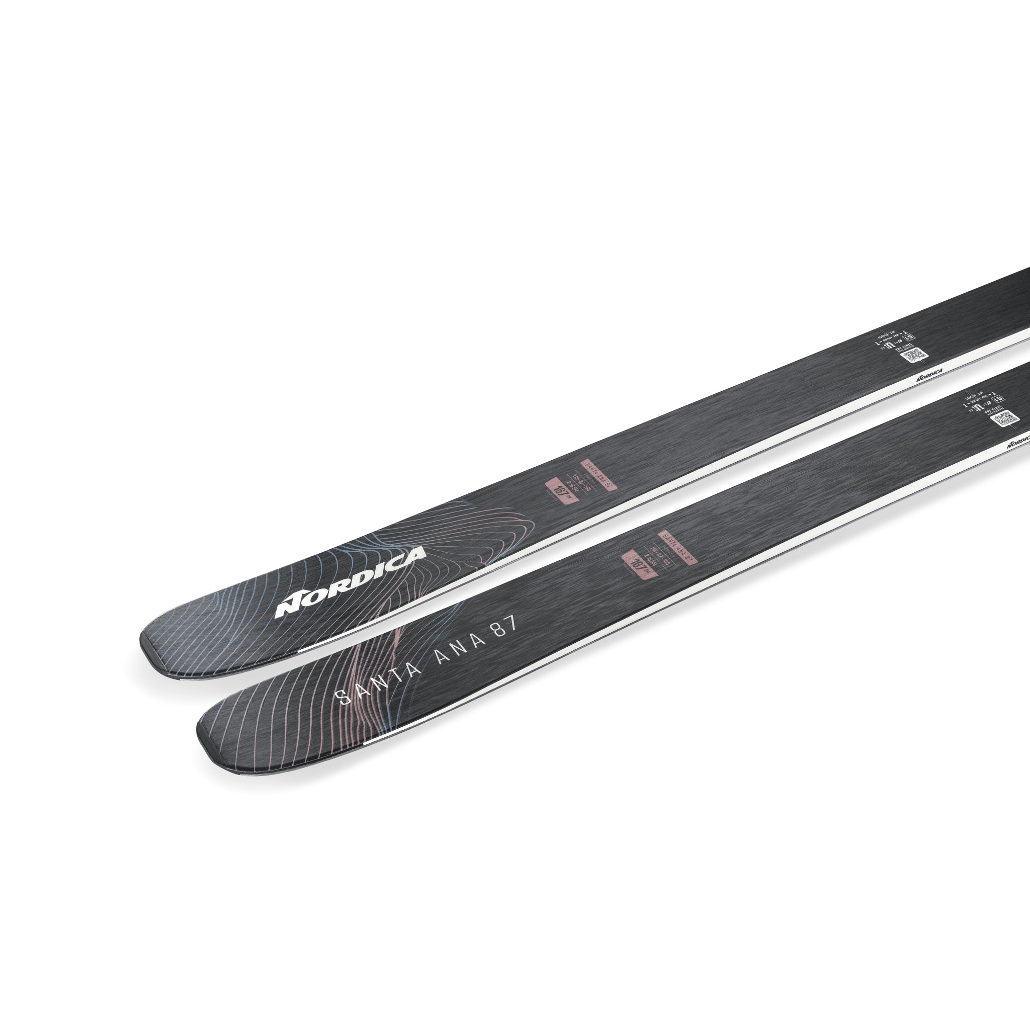 Nordica Women's Santa Ana 87 Skis - Black skis with white lettering and a blue logo on top of the ski.