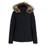 Obermeyer Women's Tuscany II Insulated Jacket - A black insulated jacket with a fur-lined hood and zippered pockets.