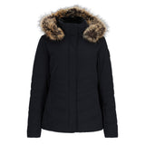 Obermeyer Women's Tuscany II Insulated Jacket - A black insulated jacket with a fur-lined hood and zippered pockets.
