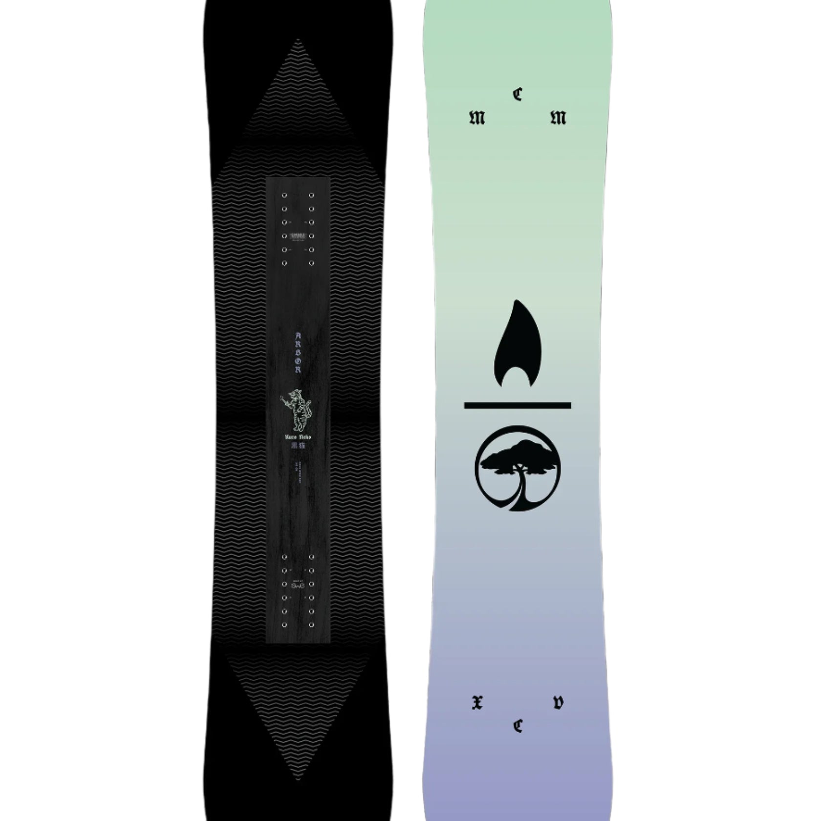 Arbor Women's Kuro Neko Snowboard 2026 - A black snowboard with a white graphic of a cat on it.