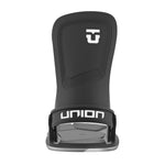 Union Ultra Snowboard Bindings 2025 - A black snowboard binding with a white logo on top and silver hardware.