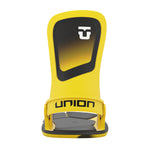 Union Ultra Snowboard Bindings 2025 - A pair of yellow snowboard bindings with a black base and gray straps.