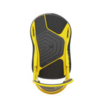 Union Ultra Snowboard Bindings 2025 - A black snowboard binding with a yellow strap and buckle, viewed from above.