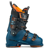 Tecnica Men's Mach 1 MV 120 Ski Boots 2026 - A pair of black ski boots with orange accents and buckles, featuring a textured pattern on the toe cap.