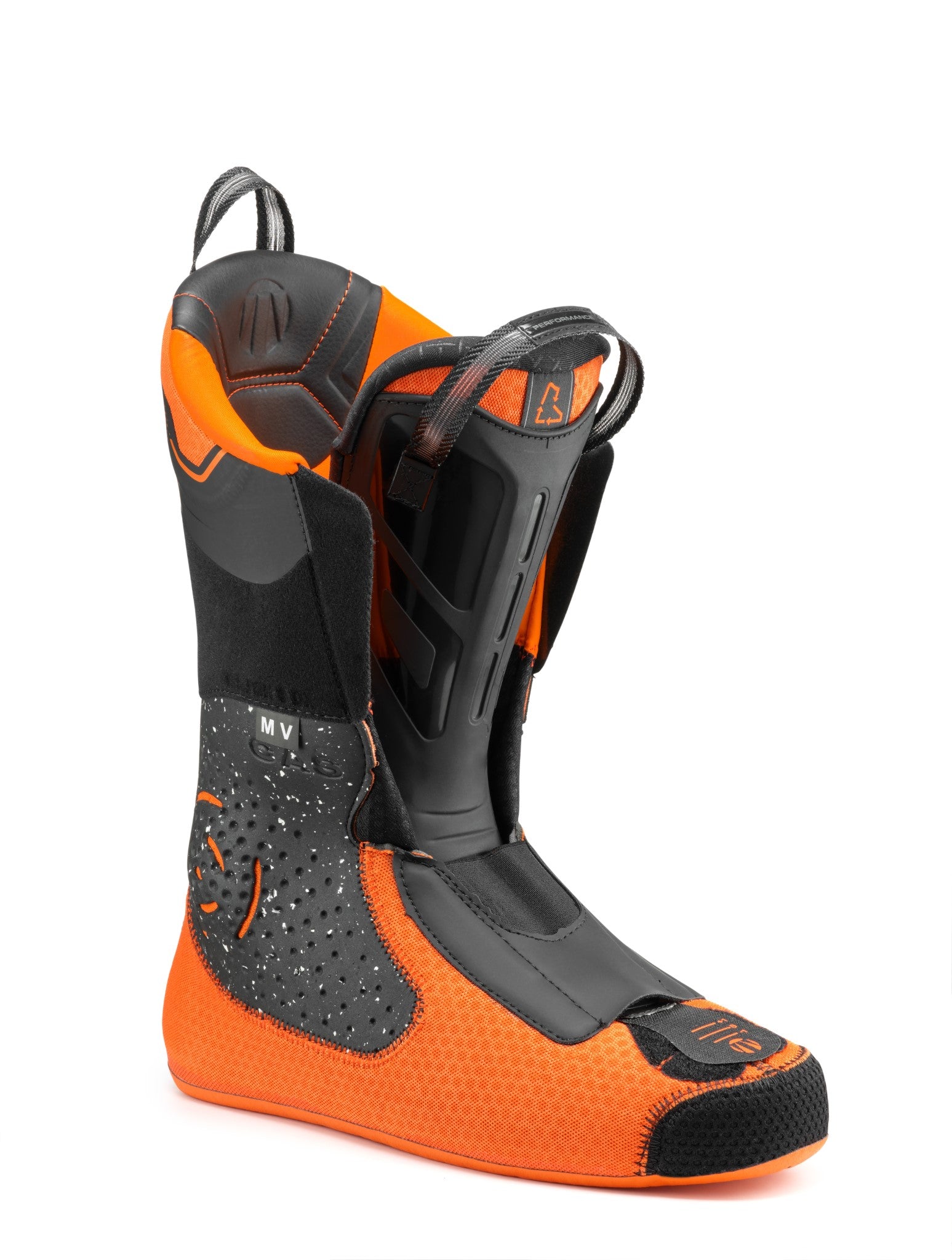 Tecnica Men's Mach 1 MV 120 Ski Boots 2026 - Black ski boots with a textured pattern on the toe and heel areas, featuring a prominent "MV" logo in white text.