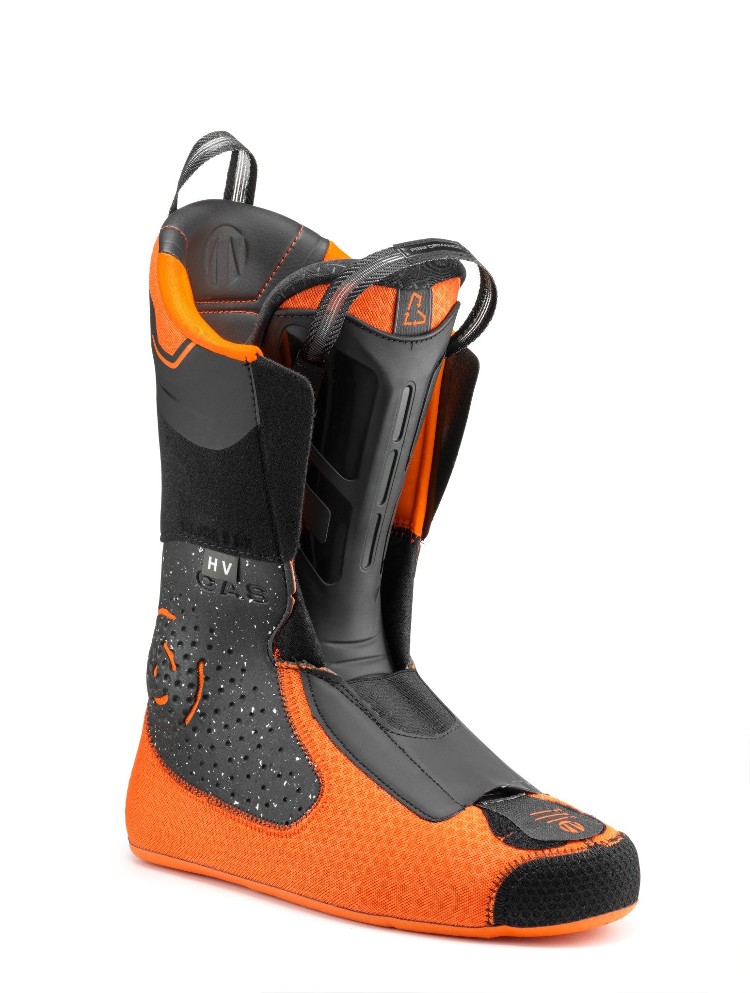 Tecnica Men's Mach 1 HV 120 Ski Boots 2026 - Black ski boots with a textured pattern on the toe and heel, featuring a prominent "HV" logo in white text on the side.