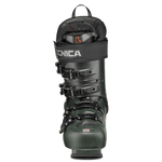 Ski boot Tecnica Mach1 MV 120 TD2 rear view in dark green with black shell and buckles