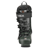 Ski boot Tecnica Mach1 MV 120 TD2 rear view in dark green with black shell and buckles