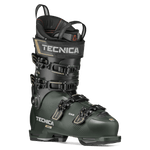 Ski boot Tecnica Mach1 MV 120 TD2 three-quarter view in dark green with black strap buckles