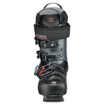 Black ski boot with BOA dial and rear strap, back view