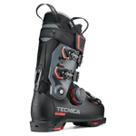 Black ski boot with BOA dial and red-trim shell, profile view