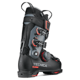 Black ski boot with BOA dial and red-trim shell, profile view