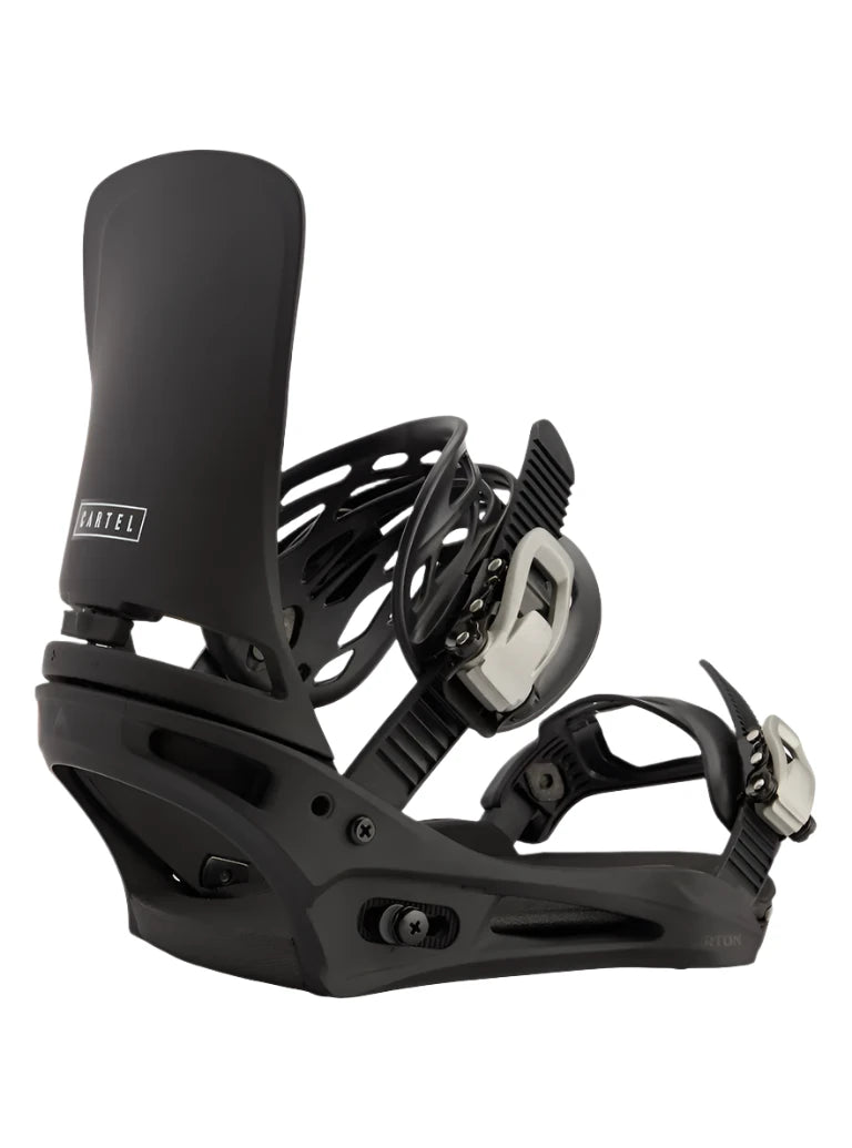 Burton Cartel Snowboard Bindings 2025 - Black bindings with white buckles and straps.