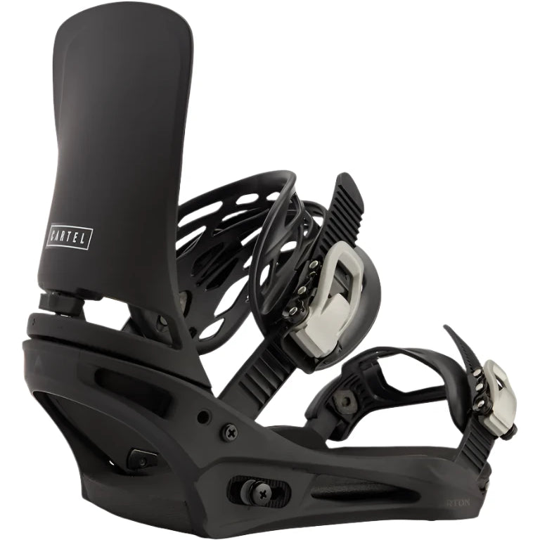 Burton Cartel Snowboard Bindings 2025 - Black bindings with white buckles and straps.