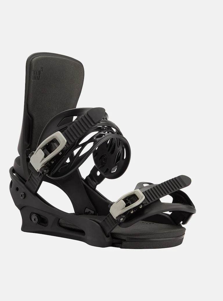 Burton Cartel Snowboard Bindings 2025 - Black bindings with white buckles and straps.
