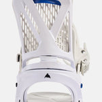 Burton Women's Escapade Snowboard Bindings 2025 - White bindings with blue accents and a geometric pattern on the straps.