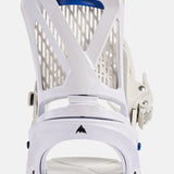 Burton Women's Escapade Snowboard Bindings 2025 - White bindings with blue accents and a geometric pattern on the straps.