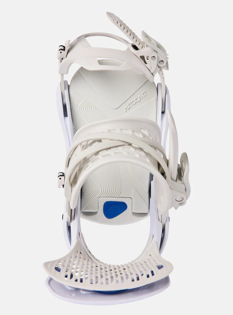 Burton Women's Escapade Snowboard Bindings 2025 - White bindings with a blue logo on the highback.