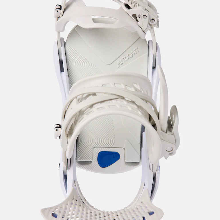 Burton Women's Escapade Snowboard Bindings 2025 - White bindings with a blue logo on the highback.