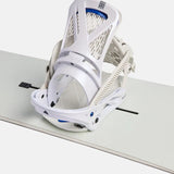 Burton Women's Escapade Snowboard Bindings 2025 - White bindings with blue accents on a light gray background.