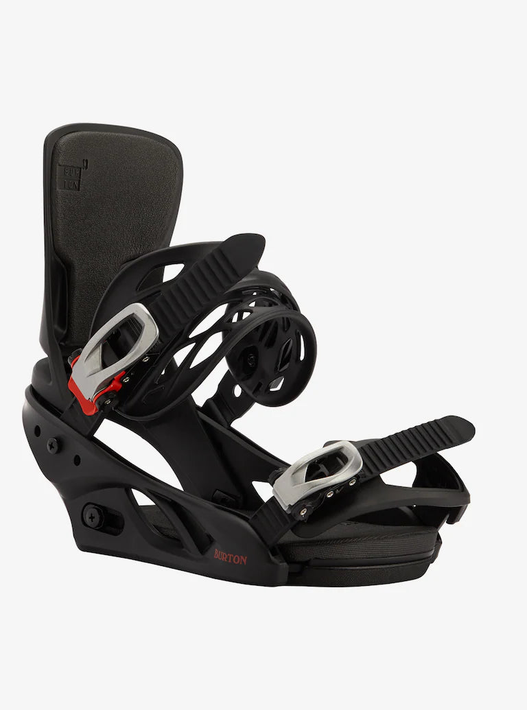 Burton Women's Lexa Snowboard Bindings - A black snowboard binding with a red accent on the highback strap and silver buckles.
