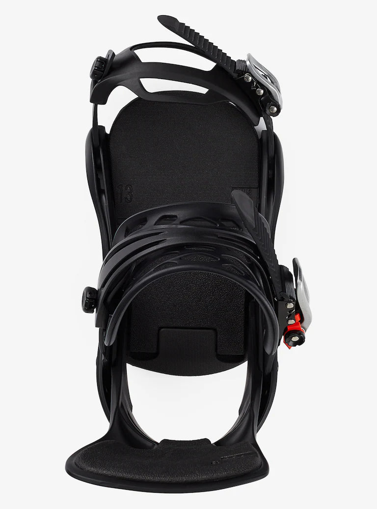 Burton Women's Lexa Snowboard Bindings - Black bindings with silver buckles and straps on a white background.