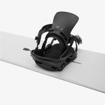 Burton Women's Lexa Snowboard Bindings - A black snowboard binding with a white logo on top of a light gray background.