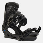 Burton Genesis Snowboard Bindings 2025 - Black bindings with a textured strap and blue logo on the side.