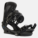 Burton Genesis Snowboard Bindings 2025 - Black bindings with a textured strap and blue logo on the side.