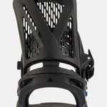 Burton Genesis Snowboard Bindings 2025 - A black snowboard binding with a geometric pattern on its baseplate and straps.