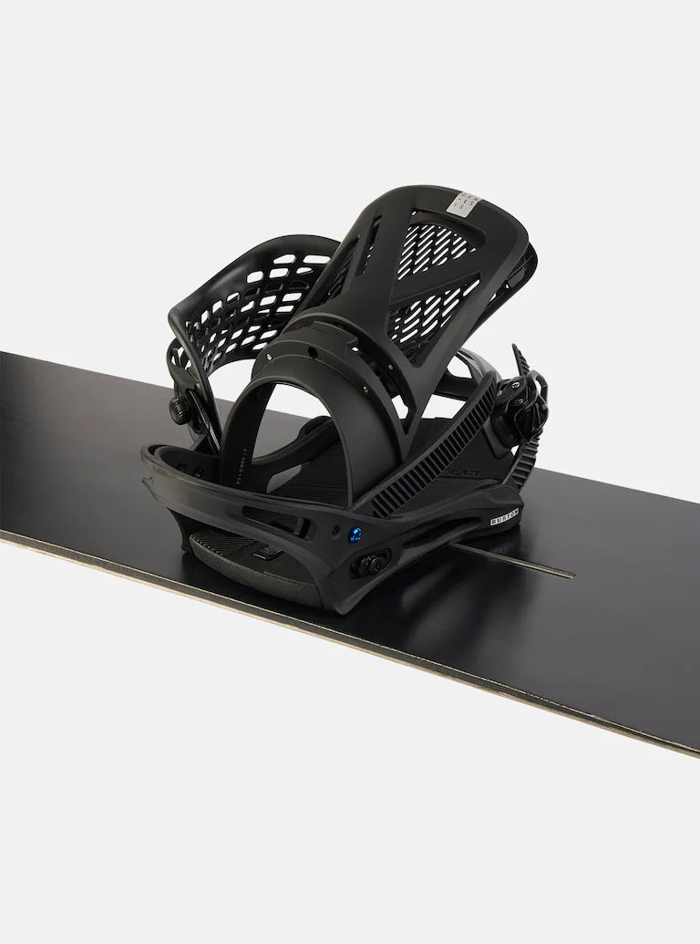 Burton Genesis Snowboard Bindings 2025 - Black bindings with silver screws and black straps on a white background.